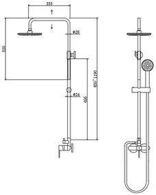 New line colonna doccia telescopica con miscelatore 2 vie soffione anticalcare 20 cm e doccetta con flessibile 150 cm cromo