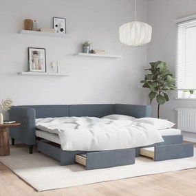Divano Letto Estraibile Cassetti Grigio Scuro 100x200cm Velluto /