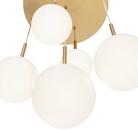 Lampadario A Sospensione Moderno Basic Form Metallo Oro Vetro 5 Luci E14 40W