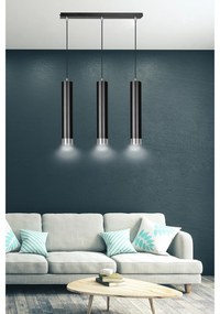 Lampadario 3 Luci Brunilde In Acciaio Nero E Tubolari In Nero E Cromo