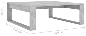 Tavolino da Salotto Grigio Cemento 100x100x35 cm Truciolato