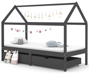 Giroletto Bambini Cassetti Grigio Scuro Pino Massello 90x200 Cm /