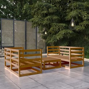 Set Divani da Giardino 5 pz Miele in Legno Massello di Pino