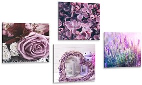 Set di quadri – Splendidi fiori viola con cuoricino