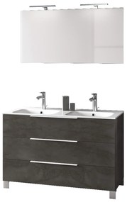 Mobile Bagno 120cm a Terra Con Lavabo doppia Vasca, Tre Cassetti e Specchio