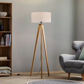 BRITOP Lampada da terra Maira, tre gambe, rovere oliato, bianco