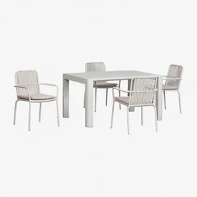 Set Tavolo Rettangolare Arnadine (140x100 Cm) E 4 Sedie Da Pranzo Impilabili In Alluminio Alberta Grigio Chiaro - Sklum