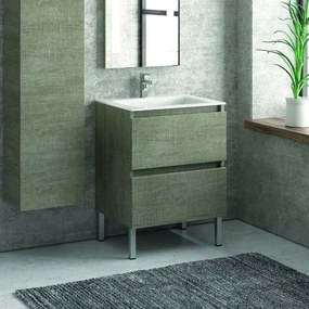 Kamalu - mobile bagno a terra 60 cm con lavabo e 2 cassetti scorrevoli tod-60lp