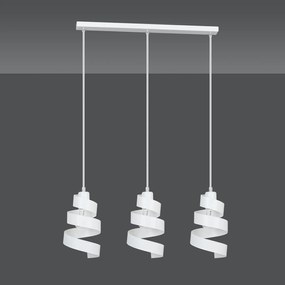 Lampadario Moderno 3 Luci Tristano In Acciaio Bianco Con Fasce A Spirale