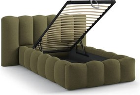 Letto singolo imbottito color kaki con contenitore con rete inclusa 90x200 cm Lupine – Micadoni