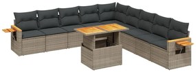 Set divani da giardino 11 pz con cuscini in polyrattan grigio