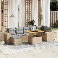 Set Divano da Giardino 8 pz con Cuscini Beige in Polyrattan 3275936