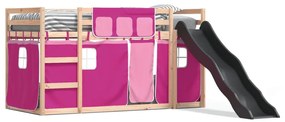 Letto a castello con scivolo e tende rosa 90x200 cm
