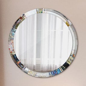 Specchio tondo con decoro Finestra di vetro macchiata astratta fi 100 cm