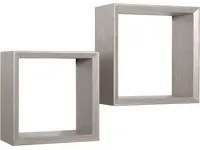 Set 2 Mensole Cubo da Parete Quadrato in Fibra di Legno Ginevra Rovere Grigio New