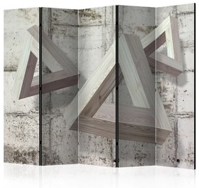 Paravento Trio grigio II - figure triangolari su sfondo di cemento