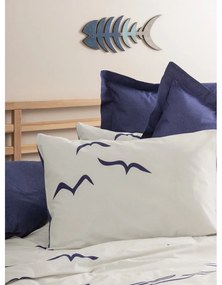 Set copripiumino e federa blu/color crema in cotone renforcé per letto singolo 140x200 cm Larum – Mijolnir