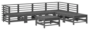 Set salotto da giardino 7 pz grigio in legno massello di pino