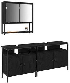 Set di mobili da bagno  3 pezzi rovere nero legno ingegnerizzato