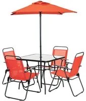 Set da Pranzo 6 Pezzi per Giardino Patio con Ombrellone 4 Sedie Pieghevoli Rosso