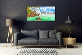 Quadro acrilico Paesaggio del lago della cascata 100x50 cm