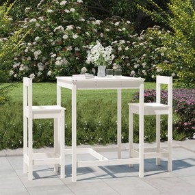 Set Bar Da Giardino 3 Pz Bianco İn Legno Massello Di Pino /