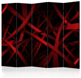 Paravento design Paura del buio II (5 pezzi) - astrazione nera e rossa
