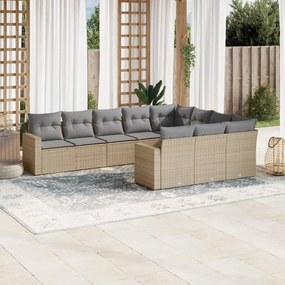 Set Divano da Giardino 10 pz con Cuscini Beige in Polyrattan