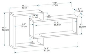 Mensola Sospesa 2 Vani A Cubo 87x15x44 Dante Noce Chiaro E Bianco