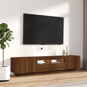 Set mobili tv 2pz con luci led rovere marrone legno multistrato