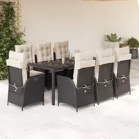 Set da Pranzo da Giardino 9 pz con Cuscini Nero in Polyrattan 3213066