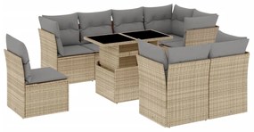 Set divano da giardino 9 pz con cuscini beige in polyrattan