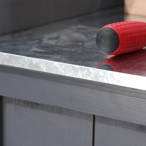 Armadio da Esterno 2 Ante 98x48x95,5 cm in Legno con Piano in Metallo Grigio...