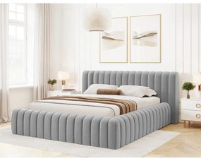 Letto matrimoniale imbottito grigio chiaro con contenitore e rete inclusi 180x200 cm Carilla – ELTAP
