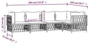 Set Salotto da Giardino 5 pz con Cuscini in Acciaio Bianco