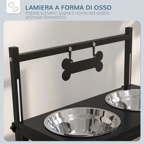 Portaciotole per Cani Rialzata con Altezza Regolabile 40,5x22x39 cm 2 Ciotole in Acciaio da 900ml Nero...