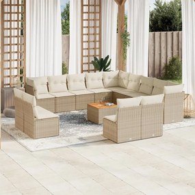 Set divani da giardino 14pz con cuscini in polyrattan beige