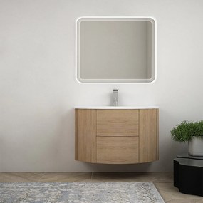 Mobile bagno sospeso Rovere tabacco 90 cm tondo con specchio led