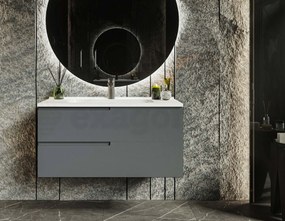 Mobile bagno grigio opaco 90x46 Sorrento due cassetti con maniglia sinistra e lavabo in ceramica