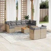 Set Divano da Giardino 10 pz con Cuscini Beige in Polyrattan 3223812