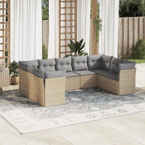 Set divano da giardino 9 pz con cuscini beige in polyrattan