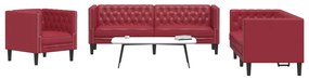 Sei Divani Chesterfield 3 Pz Rosso Vino İn Similpelle /