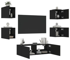 Mobili tv a muro 5pz con luci led neri