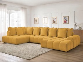 Divano angolare color senape allungabile e con contenitore (penisola a sinistra/a U) con rivestimento in ciniglia Everest – Bobochic Paris