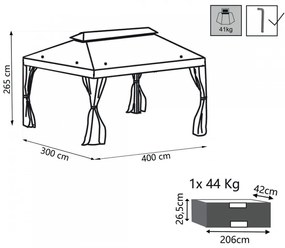 Gazebo in metallo 3x4 avorio e ecrù con tele zanzariere