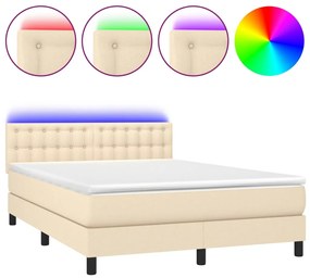 Letto a molle con materasso e led crema 140x200 cm in tessuto