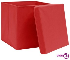 vidaXL Contenitori con Coperchi 4 pz 28x28x28 cm Rosso
