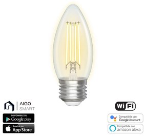 Lampadina Led a Filamento Smart C35 E27 4,5W WiFi CCT luce regolabile e dimmerabile Aigostar