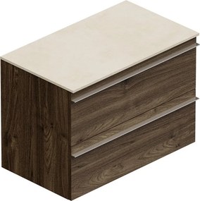Mobile Linea L80 H55 P45 in laminato rovere cotto 2 cassetti a chiusura ammortizzata con top gres bianco Creta
