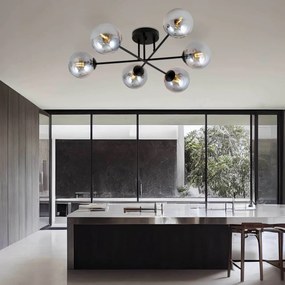 Lampadario Roma 6 Nero con sfere Grafite E14 da soffitto